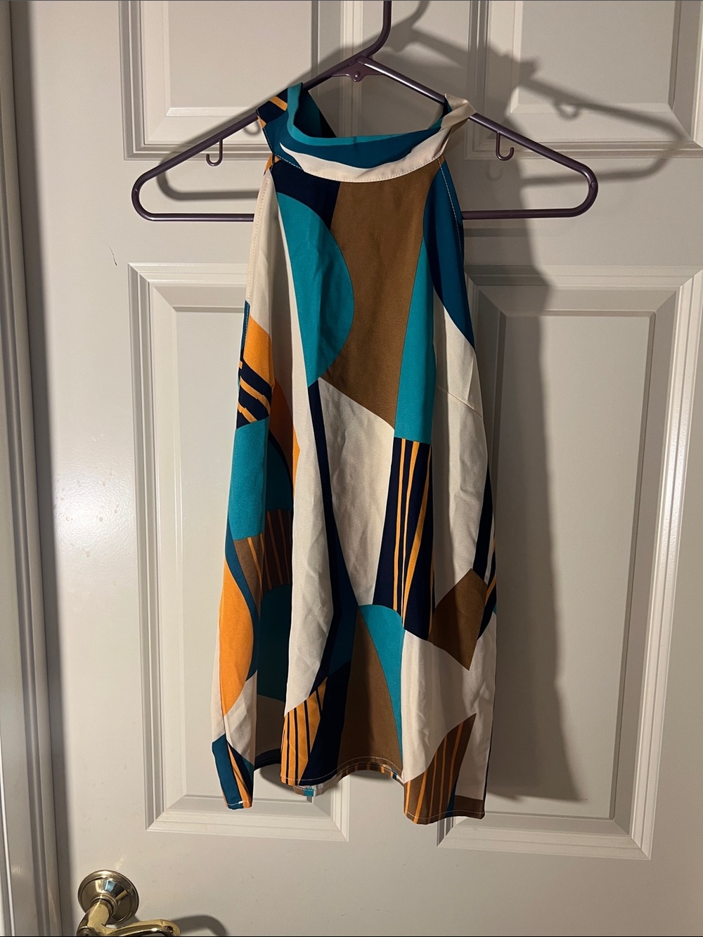 Halter Geometric Print Midi Skirt in Teal, Mustard & White